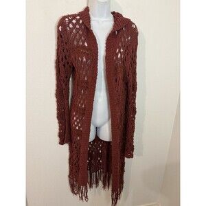 Oliver Sweater Crochet Hood m Women’s Long Line Knit Fringe Festival Boho Hippie